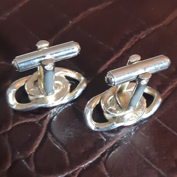 Vintage Loops With Rhinestones Silver Tone Cuff Links ⚡️BUY 3 for $55⚡️ - Picture 10 of 11